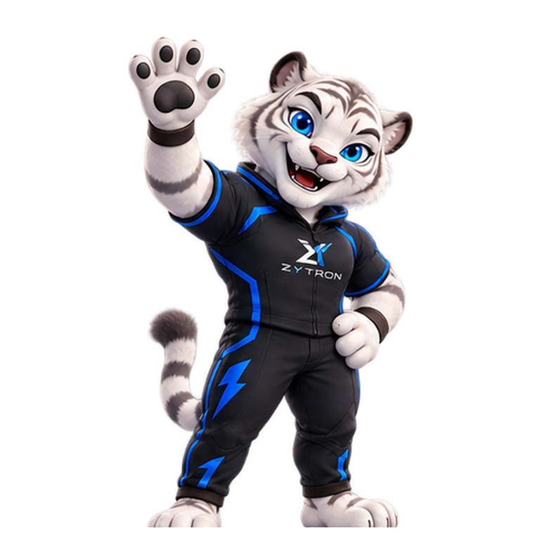 ZYN, mascote e consultor virtual da ZYTRON dando boas-vindas